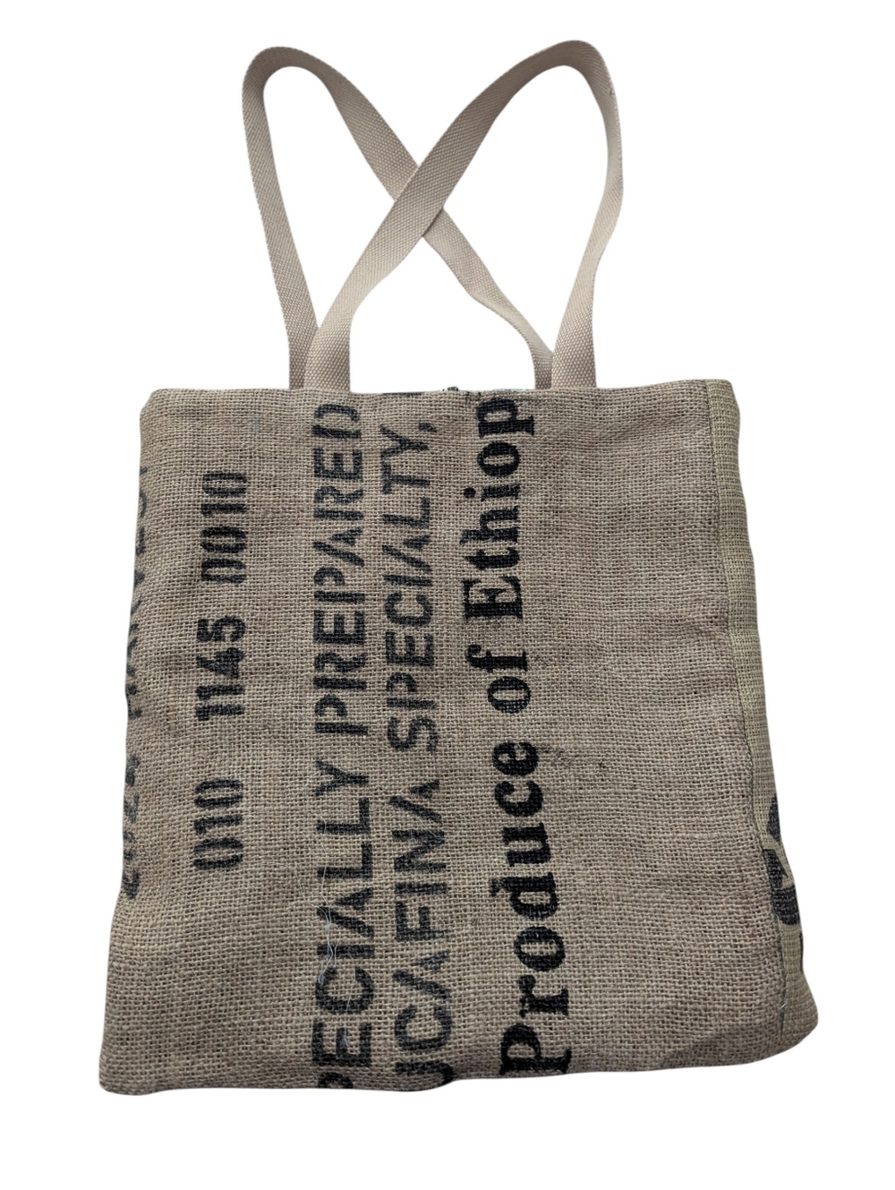 New Handmade Upcycled Burlap Coffee Bean Tote / Market Bag - Picture 2 of 7